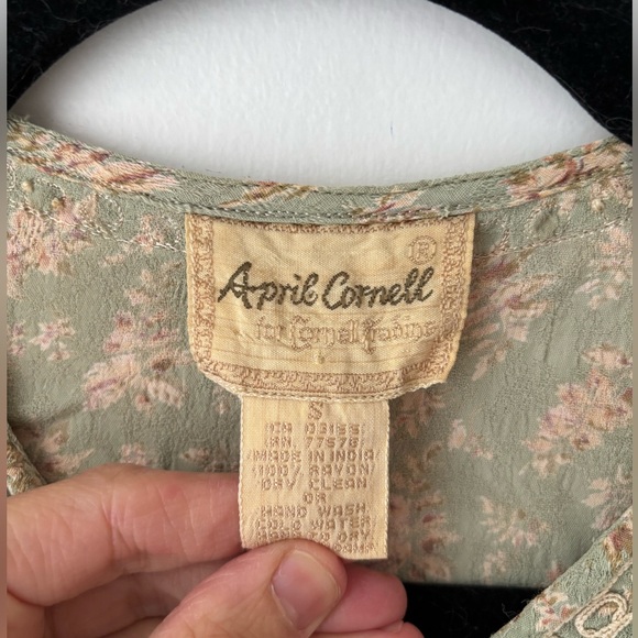 Vintage April Cornell Floral Dress Cottagecore Prairie Button Front Tie Back - Picture 3 of 12